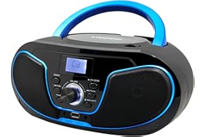 LONPOO LP-D02 Stereo Lettore CD portatile Bluetooth Boombox Connettività Radio FM, USB, AUX, Uscita cuffie, HiFi Altoparlanti (Black）