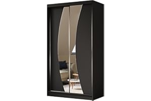 ‎ALTDECOR ALTDECOR Kleiderschrank mit Spiegel und Schiebetüren, kugelgelagerte Führungsschienen und Aluminium-Leisten - VOXI - 120 cm Schwarz