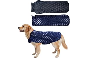 JoyDaog Winter Dog Jacket Reversible Cloth 28 Inch Blue Color Winter Dog Coat, Soft Fabric, Cozy Fleece Inside, Polka Dot Print