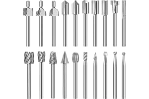 SHENGBENHAO 20 PCS Bohrer Set, HSS hohe Härte Rotary Holzschnitzerei Fräser Set mit 1/8" (3mm) Schaft, Router Bits DIY Gravur Werkzeuge für Holzbearbeitung Bohren Trimmen (geeignet für Rotary Tool)