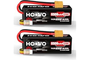 HOOVO 4S Lipo Battery 14.8V 6500mAh 120C RC Battery Hard Case with XT90 Plug for RC Buggy Truggy Crawler Monster Car Boat Racing Drone UAV Drone FPV Hobby (2 Pack)