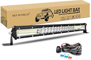 SKYWORLD 20 pollici 50cm 180W Slim Barra LED Fuoristrada Con 12V Cablaggio Kit, 7D Barra Luce a Led, Combinata Faretti Fendinebbia Luci di Lavoro Auto Camion Trattore 4x4 Veicoli Offroad