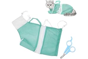FongYeueWY Cat Bath Bag and Pet Nail Scissors Kit, Adjustable Cat Bathing Bag Durable Anti Scratch & Bite Cat Shower Net Bag for Small Medium Cats Dogs Showering, Nail Clipping, Ear Clean