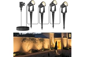 APONUO LED Gartenbeleuchtung, Außenleuchten Netzbetriebene 17m 12V Niederspannungs-Pfad Strahler mit Adapter IP67 Wasserdicht für Garten Hof Terrasse Bäume Rasen(Warmweiß, 4er Pack)