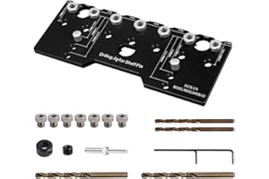 KTCINA Gabarit de perçage pour goupilles d'étagère avec 7 guides de perçage trempés, en aluminium de qualité supérieure, 22 x 10 cm, jauge de perçage 5 mm, guide de perçage de 32 mm, pour le travail du bois,