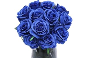 Floralsecret - Juego de 12 Rosas Artificiales de Seda con Tallo Largo para decoración del hogar, Boda, Fiesta, jardín, Color Azul