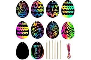 AUXHCYL 30Pcs Easter Scratch Art, Egg Decorations Papers,Easter Crafts for Kids, Easter Activity Arts Gifts for Kids Party Bag Fillers