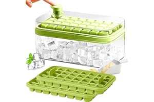 COLEESON Eiswürfelbehälter mit Deckel und Behälter, 64 Stück Eiswürfel, Alle Eiswürfel in Einer Sekunde Freigeben, Kühlen von Cocktail, Whiskey, Kaffee, 2 Schalen, 1 Eiskübel und Schaufel (Ice Cube Tray)