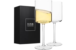 ELIXIR GLASSWARE Edge Lot de 2 grands verres à vin carrés modernes et élégants - Cadeau unique pour femme, homme, mariage, anniversaire de mariage - 414 ml