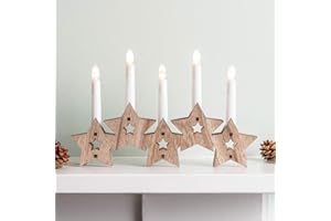 ‎LIGHTS4FUN Lights4fun Sternen Holz Kerzenbrücke mit LED Kerzen Timer Batteriebetrieb Innen Weihnachtsdeko Fenster