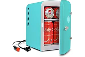 Koolatron Retro-Mini kÃhlschrank 4 Liter Kühlschrank für Schlafzimmer 6 Dosen kleiner Kühlschrank für Hautpflege,Lebensmittel,Getränke, Kosmetik,Kinder,Zuhause,Auto & Reisen,12 V DC Netzkabel,Aqua
