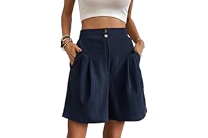 Belriviere Women Summer Bermuda Shorts Loose Pants Wide Leg Casual High Waisted Fashion Trendy Trousers with Pockets