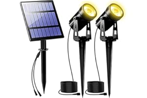 T-SUNUS Spot Solaire Exterieur, Lampe Solaire Extérieur de Sécurité Jardin IP65 étanche Auto On/Off Extérieur Solaire pour arbre, patio, cour blanc chaud