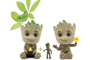 KEXMY Huike Baby Groot Pot de fleurs avec porte-clés, figurine d'action innovante pour plantes et porte-stylo, jardinière décorative avec trou de drainage pour la décoration (2 styles)