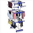KTS Heavy Duty Rust-Free Stainless Steel Double Pole Cloth Drying Stand | Clothes Dryer Stands | Laundry Racks with Wheels for Indoor | Outdoor | Balcony (Blue Drying Stand)