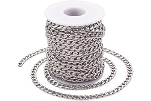 FASHEWELRY Catena a maglia barbazzale, 9 x 6 mm, non saldata, in acciaio inox, 6 m/rotolo, per la realizzazione di collane, gioielli e accessori fai da te