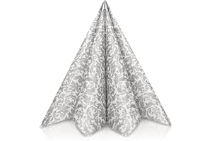 GRUBly® Servietten SILBER, Stoffähnlich [50 Stück], Hochwertige Silberne Servietten, Tischdekoration für Hochzeit, Geburtstag, Feiern, Taufe, Kommunion, Konfirmation, 40x40cm, AIRLAID QUALITÄT
