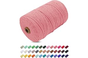 Uiopa Hilo Macrame 3mm x 200m, Cuerda Macrame Gruesa Cuerda de Algodon Natural, Cordel Colores Hilo de Algodón para Manualidades, Macrame Pared, Cortinas, Colgar Plantas, Colgar Fotos (Rosa carne)