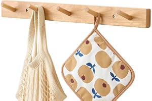 TREOAKWIS Wood Coat Rack Wall Mount, Wooden Coat Hooks with 5 Hooks Wall Hanger for Hanging Hat Jacket Purse Entryway, Bathroom, Bedroom (19.7 Inches / 50 cm)