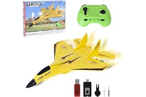 Lunaanda RC Plane 2 Channel, Remote Control Foam Fighter Airplane Toy, 2.4 GHz Gyro Stabilizer, Easy to Fly for Adults Kids Beginners Boys, USB Charging, Cool Lighting, Yellow