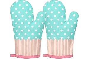 DXIA 1 Pair Kitchen Oven Gloves, Heat Resistant Gauntlet Gloves, with Soft Cotton Lining, for Kitchen Cooking, Baking Grilling Barbecue, Safe BBQ Cooking Baking Grilling (Blue wave point)