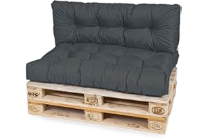 ‎TEXDEKO TexDeko® Garden Palettenkissen 120x80x18cm wasserabweisend UV - beständig In- & Outdoor Premium Sitzkissen gesteppt Palettenauflage für Europaletten (2-TLG Set, Anthrazit)