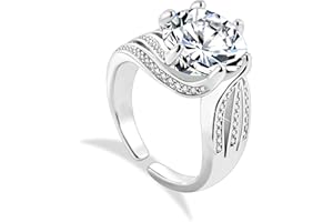 ALEXCRAFT 925 Sterling Silver Rings for Women, Hypoallergenic 14K Goldplated Chunky Open Ring with Cubic Zirconia CZ Diamond Ring Adjustable Wedding Anniversary Engagement Rings for Women Lady