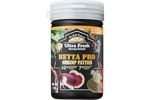 Ultra Fresh Betta Fish Food, Betta Pro Shrimp Patties, 50% Sword Prawns + Akiami Paste Shrimps, All Natural Protein, Rich in Calcium, for Betta's Healthy Development and Cleaner Water