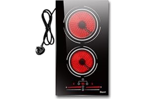 Disaenvir Electric Cooktop in Ceramic Dual Ring, 2 Burner Plug in Portable Electric Hob 2800W, 30cm Built-in & Countertop Stove Top with Extended Zone, Slide Control & Touch Control, Safety Lock