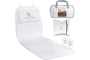 CLAESSONLIVING Cuscino Vasca da Bagno per Tutto il Corpo (125x43cm) - Cuscino Bago con ventose e Poggiatesta; Supporta Collo, Schiena e Gambe – Incl. Borse per Lavaggio e da Viaggio e Ganci per Asciugatura - Blanco
