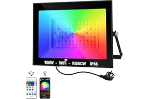 NATPOW Projecteur RGB Extérieur 100W, Spot de Couleur avec Application Bluetooth et Télécommande, IP66 Étanche Floodlight LED Changeant de Couleur, Lumière Led pour Jardins, Patios, Fête, Christmas