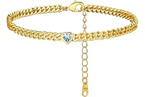 FindChic Cuban Chain Anklet with 12 Month Synthetic Birthstone Foot Jewelelry Adjustable Gold Plated Ankle Bracelets for Women