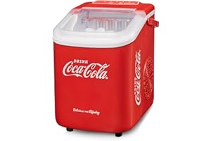 Salco Coca Cola Kostkarka do lodu – maszyna do lodu z 2 rozmiarami kostek lodu – 10 kg kostek lodu dziennie – wzornictwo retro – przenośna kostkarka do kostek lodu do koktajli, napojów i imprez