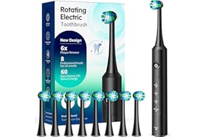 TEETHEORY Rotating Electric Toothbrush for Adults, 8 Brush Heads & Fast Charging, 60-Day Long-Lasting Battery, 4 Modes, IPX7 Waterproof, 2-Minute Smart Timer for Professional Clean (Black)