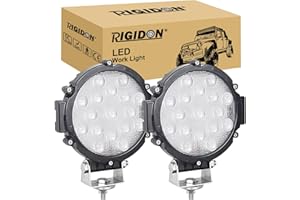 RIGIDON - 2 faros redondos de trabajo LED, color negro 7 pulgadas 51 W 12 V 24 V lámpara de trabajo LED, luces de trabajo para offroad vehículo camiones SUV ATV 4 x 4 barcos, 6000 k led headlight
