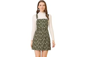 Allegra K Donna Floreale Velluto a Coste Cinta Regolabile Bretelle Gonna Generale Vestito