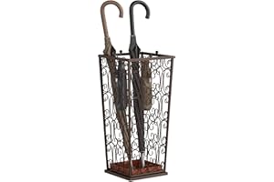 AcornFort U-01 LARGE SIZE Bronze Metal Classical Walking Stick Holder Umbrella Stand Home Office Hallway Storage With 4 Top Knob Hooks and One Bottom Rainwater Leaking Tray 56 * 25 * 25 CM