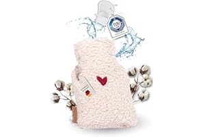 ‎KONTOR28 kontor28 - kuschelige TEDDY Wärmflasche mit Bezug aus super weicher 100% Bio-Baumwolle, handgefertigt Made in Germany, auslaufsicher, geruchlos und schmerzlindernd für Kinder/Erwachsene - 0,2 Liter