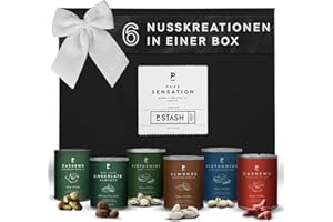 ‎P-STASH P-Stash Black Box Nussmischung - 6er Box Nüsse Mix - Cashews, Mandeln & Pistazien - Mixed Nuts mit einzigartigen Gewürzkombinationen, handgeröstet in Berlin (6er Box, Pure Sensation)