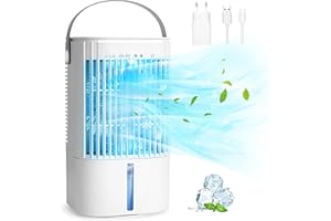 RenFox Condizionatore Portatile, 900 ml Raffreddatore d'Aria, 5 in 1 Mini Climatizzatore Portatile con 3 Velocità, 90° Oscillazione, 2 Funzioni di Nebbia, Maniglia, Camera da letto, l'ufficio