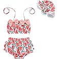 Tiny Cutey Infant Baby Girl Bikini Swimsuit Sunflower 3 Piece Bathing Suit Halter Top Bikini Bottoms Swimming Suit…