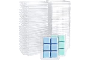 Jucoan 100 Pack Plastic Wax Melt Clamshell Mold, 6 Cavity Square Clear Wax Molds for DIY Wax Melt Candle Soap Craft Gift Home Decor