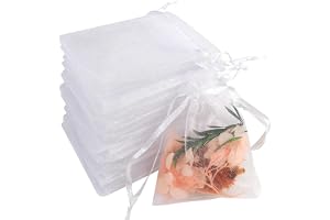 Soodyoow 100 st vita organza-påsar med dragsko, 7 x 9 cm små organza-presentpåsar, bröllopsfavörer, smycken och godisnätpåsar för fest, jul, födelsedag