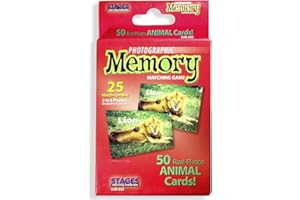 LANG-O-LEARN Stages Learning Materials Picture Memory Animal Card Real Photo Concentration Game, Red, Size 5 x 3
