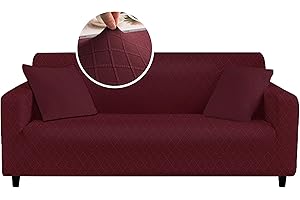 HERZLG LIFE Sofa überzug 3 Sitzer Sofabezug mit Armlehnen, Stretch Sofa überwurfdecke, Modern waschbar Sofabezug Kratzfest wasserfest Couch überzug Sofa Cover-Weinrot