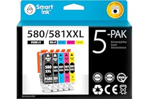 ‎SMART INK Smart Ink Kompatybilne wkłady atramentowe jako zamiennik do Canon PGI 580XXL CLI 581XXL 580 581 XXL (5 sztuk) do użytku z PIXMA TS6151 TS6150 TR8550 TS6250 TR7550 TS6251 TS9550 (PGBK & BK/C/M/Y)