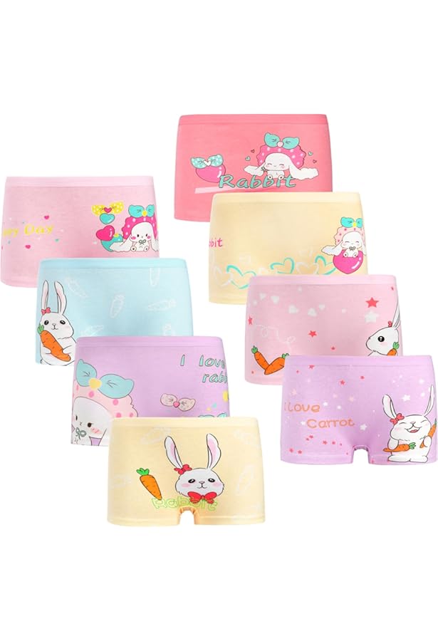 FedMois Girls' Cotton Boxer Briefs Underwear 2-9 Years, Pack Of 8