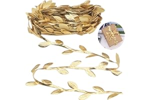 RUMGUG 10M Streifen Geschenkband, Goldfarbenes Blätterband Gold Blattbesatzband Geschenk Luftschlangen, Künstliche Pflanzen Bänder Girlande Blattband Blatt Stirnbänder Blätter Band für DIY Party (Gold)