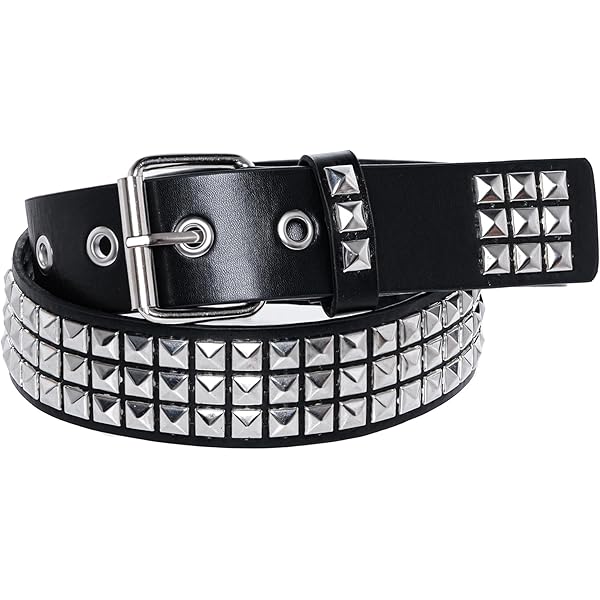 Riem Stud Riem Dames Leren Riem Unisex Punk Riem En Vijf Rijen Kleine Klinknagels Versierd Heren voor Jeans Rokken of Jurken (Kleur: Zwart, Maat: 125cm