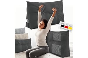 ‎ELONEO ELONEO Rückenkissen 90 cm breit, Keilkissen für Bett und Sofa geeignet, dreieckiges Lesekissen, Kissen mit abnehmbarem und waschbarem Bezug, mit praktischem Seitenfach